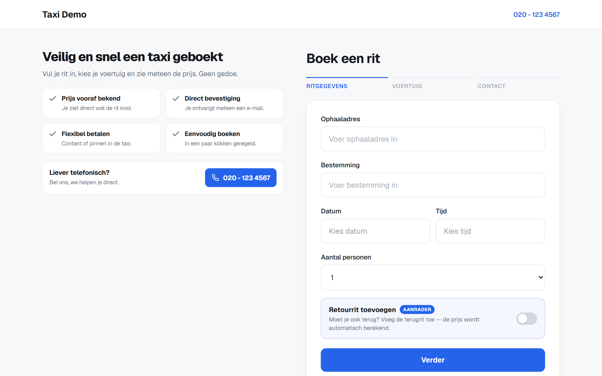 Voorbeeld van een boekingspagina op desktop